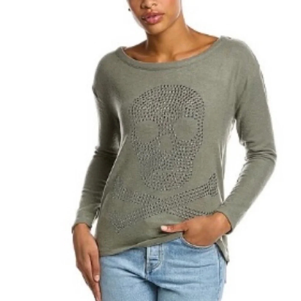 NWT Chaser Studded Skull Bliss Knit Long Sleeve Dolman Pullover Sweater